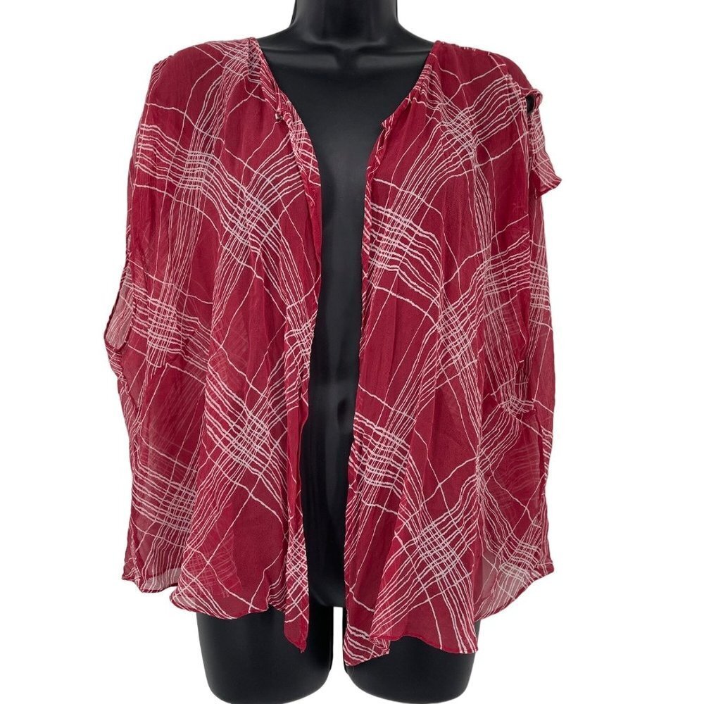 Vinatge Robbie Bee Women's‎ Silk Plaid Sheer Shawl Size 20W Flutter Sleeve